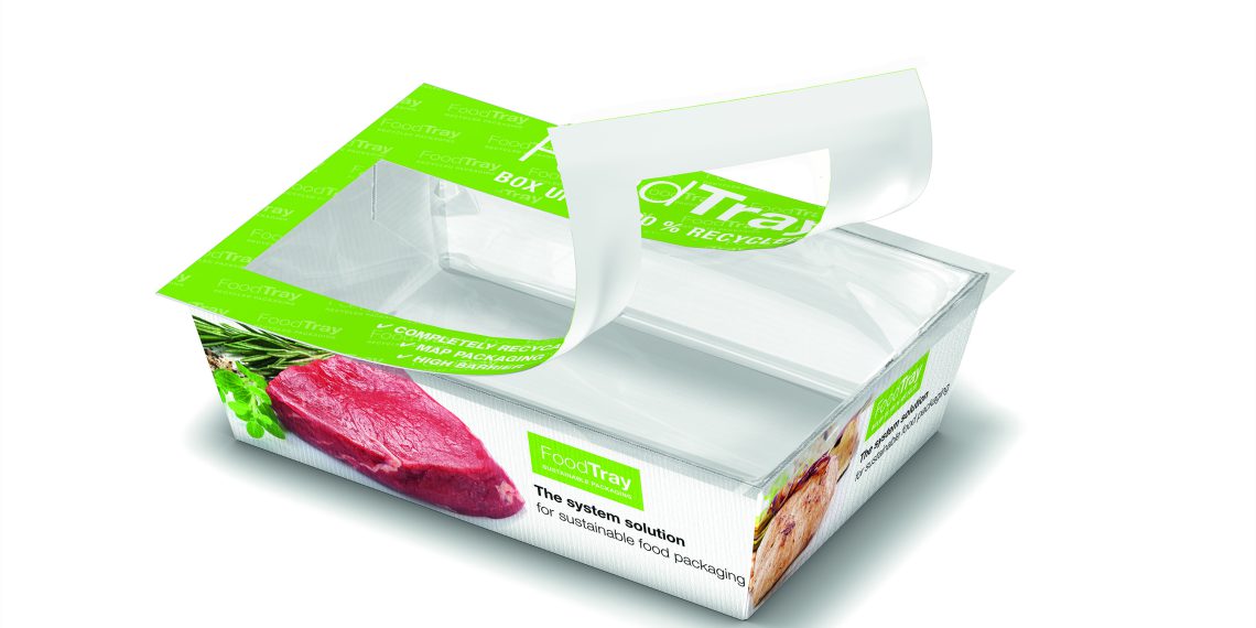 The integrated carton/film design of the FoodTray is mostly recyclable and can be used for a wide range of applications. Picture: Gea