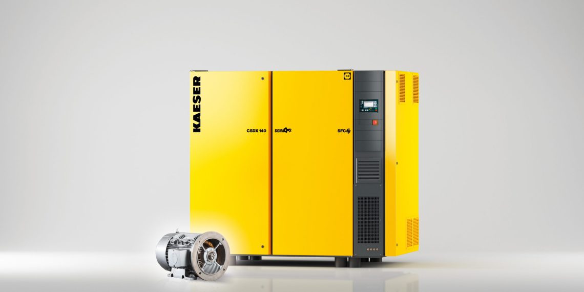 The variable-speed versions of Kaeser’s CSD/CSDX series rotary screw compressors feature a synchronous reluctance drive system from Siemens. (Picture: Kaeser)