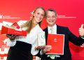 Nora Wigand, Marketing Account Manager D-A-CH, and Udo Felten, Manager Product Related Global Environmental Sustainability & Affairs at SIG, have received the German Packaging Award on behalf of SIG at the award ceremony in Nuremberg. Picture: Uwe Niklas