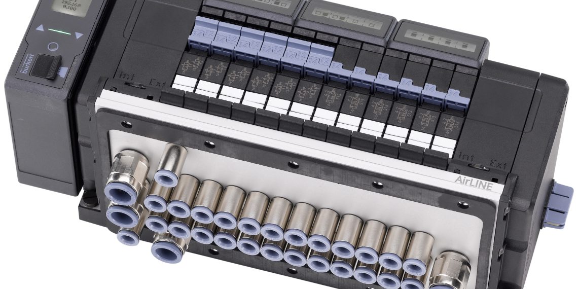 The highly compact valve island AirLINE (Type 8652) is also ideal for small control cabinets installed in close proximity to the process valves.