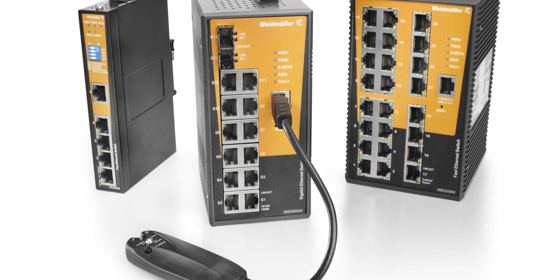 The fast ring and chain redundancy with a recovery time of 30 ms with up to 250 switches protects against failure of the entire network in the event of errors, thereby increasing network availability. (Picture: Weidmüller)