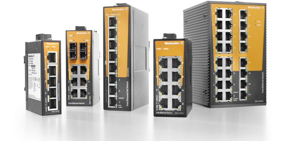 The new Ethernet switches from Weidmüller have been specifically developed for small industrial networks – for the secure and reliable communication between Ethernet-based machines and systems as well as allowing for the connection of Ethernet devices to a higher-level network. (Picture: Weidmüller)