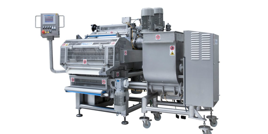 MRD540 single sheet filling and forming machine for fresh pasta with a lobe pump for filling dosage.