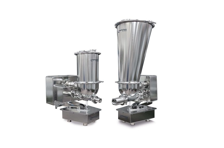 Coperion K-Tron’s new QT20 and QT35 pharmaceutical feeders with redesigned trapezoid scale shape and significantly smaller footprint are optimized for multi-feeder clusters around a process inlet.