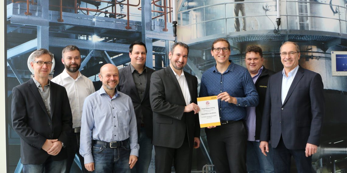 Recognition of R. STAHL as "ETL HazLoc Panel Shop" by certification company Intertek from left to right Hans-Peter Kollmar, Mathias Müller, Jürgen Poidl, Steffen Barkow, Tobias Popp, Luke Ricks (Intertek USA), Paul Exner, Dirk Dudziak (both Intertek Germany).